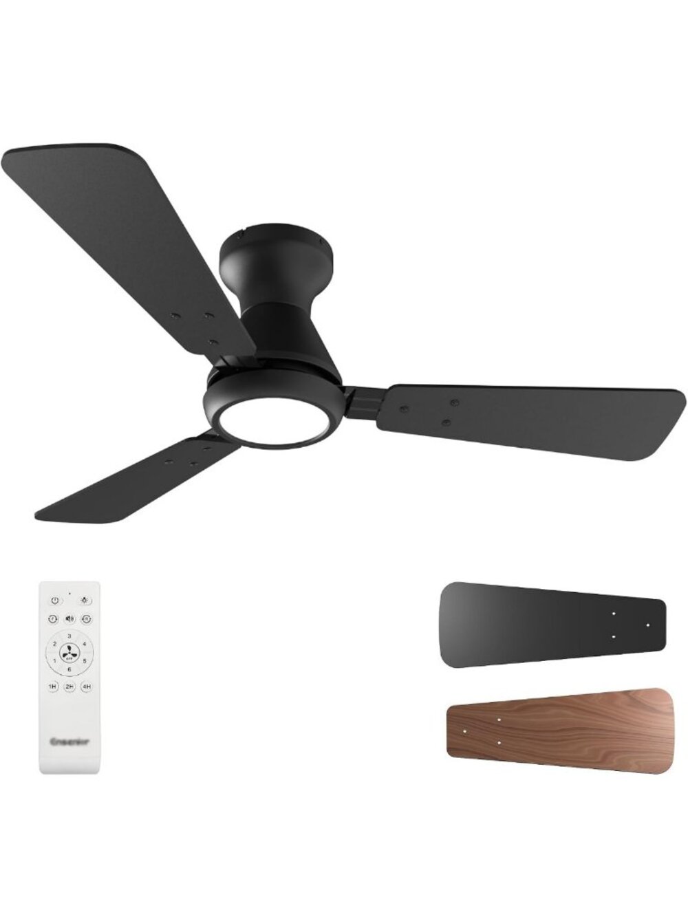 42-Inch Flush Mount Ceiling Fan with Remote Control, 3 Blades & LED Lights